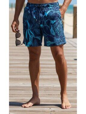 Goodfellow & Co Mens XL Blue Tropical Print Swim Trunks With Liner Adjustable Wa